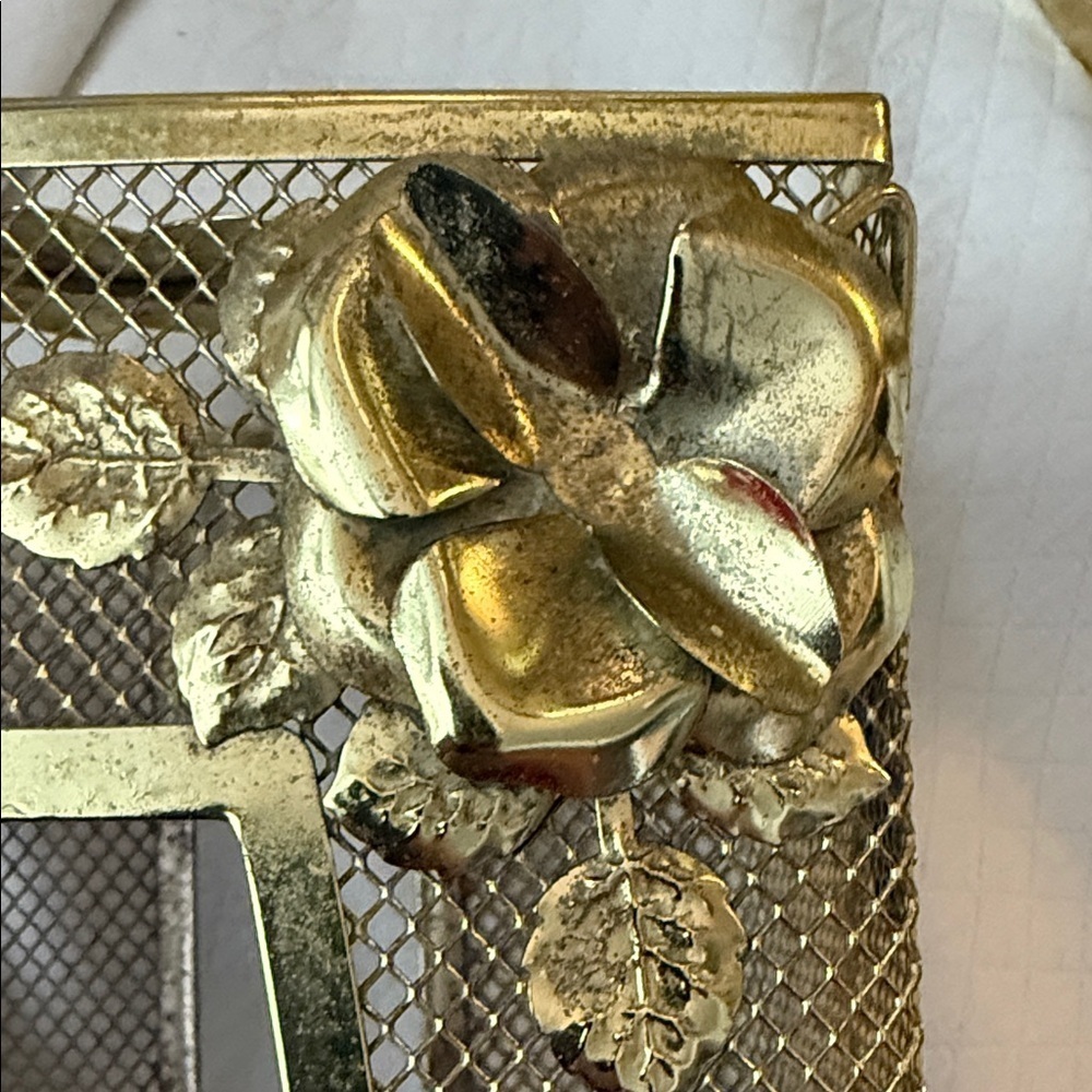 Vintage Hollywood Regency Gold Mesh Wastebasket & Tissue Box Cover Ornate Floral - Picture 3 of 15